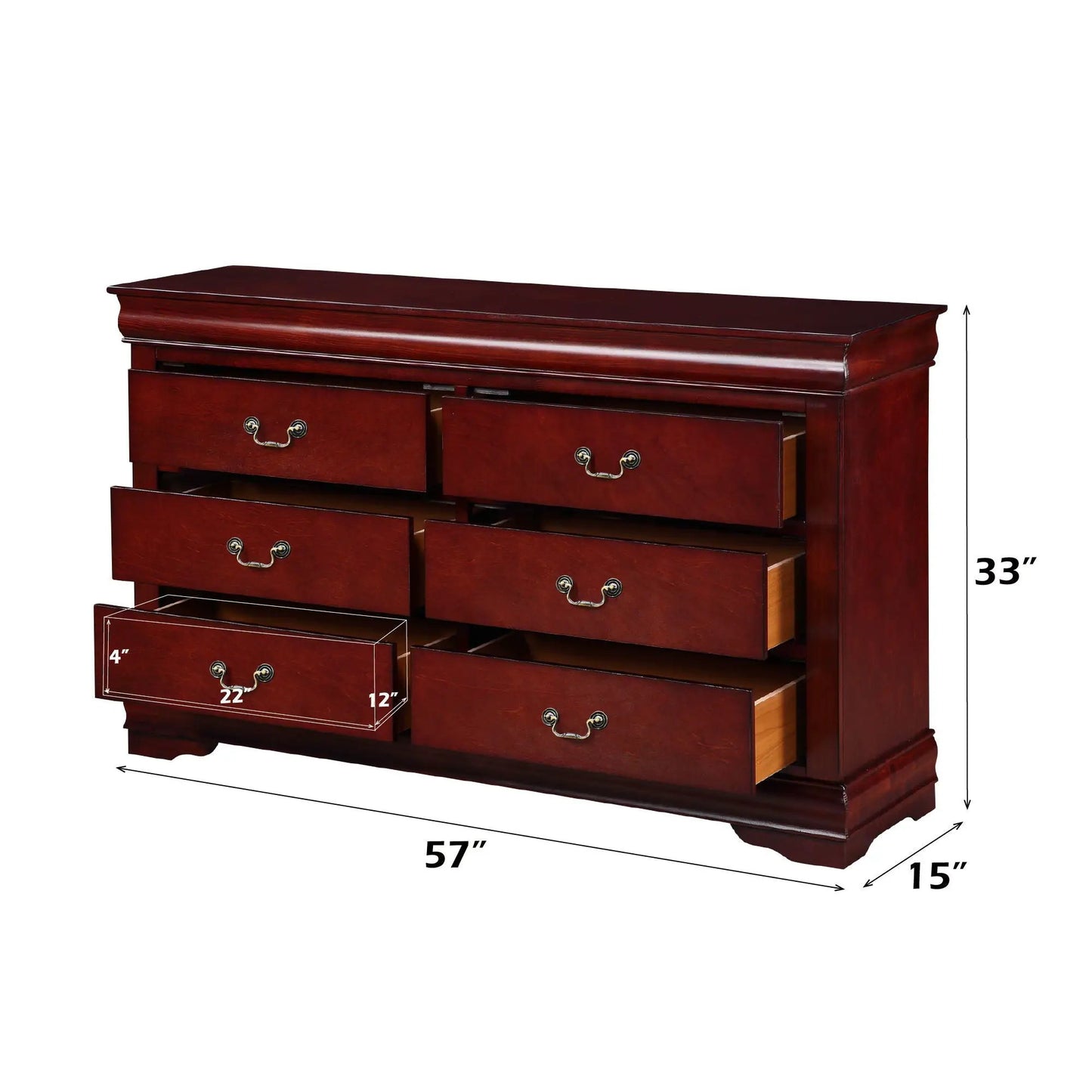 Louis Philippe dresser in dark cherry wood with brass handles by Unique Piece Furniture on Tampa Home & Garden Store