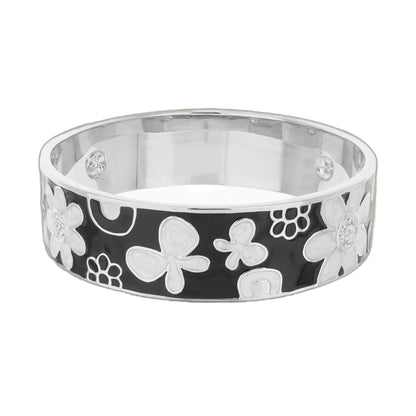 Flower Slip-On Bangle bracelet with black enamel and white floral motifs on Tampa Home & Garden Store