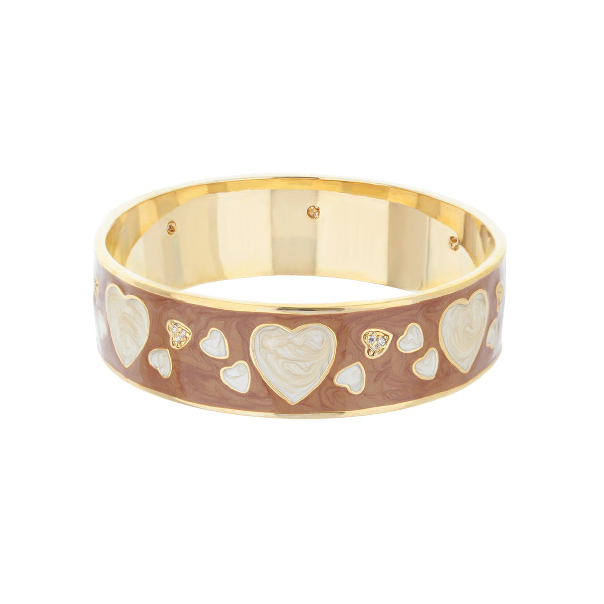 Lots of Love Slip-On Bangle bracelet with brown enamel white heart inlays by Lauren G Adams on Tampa Home & Garden Store