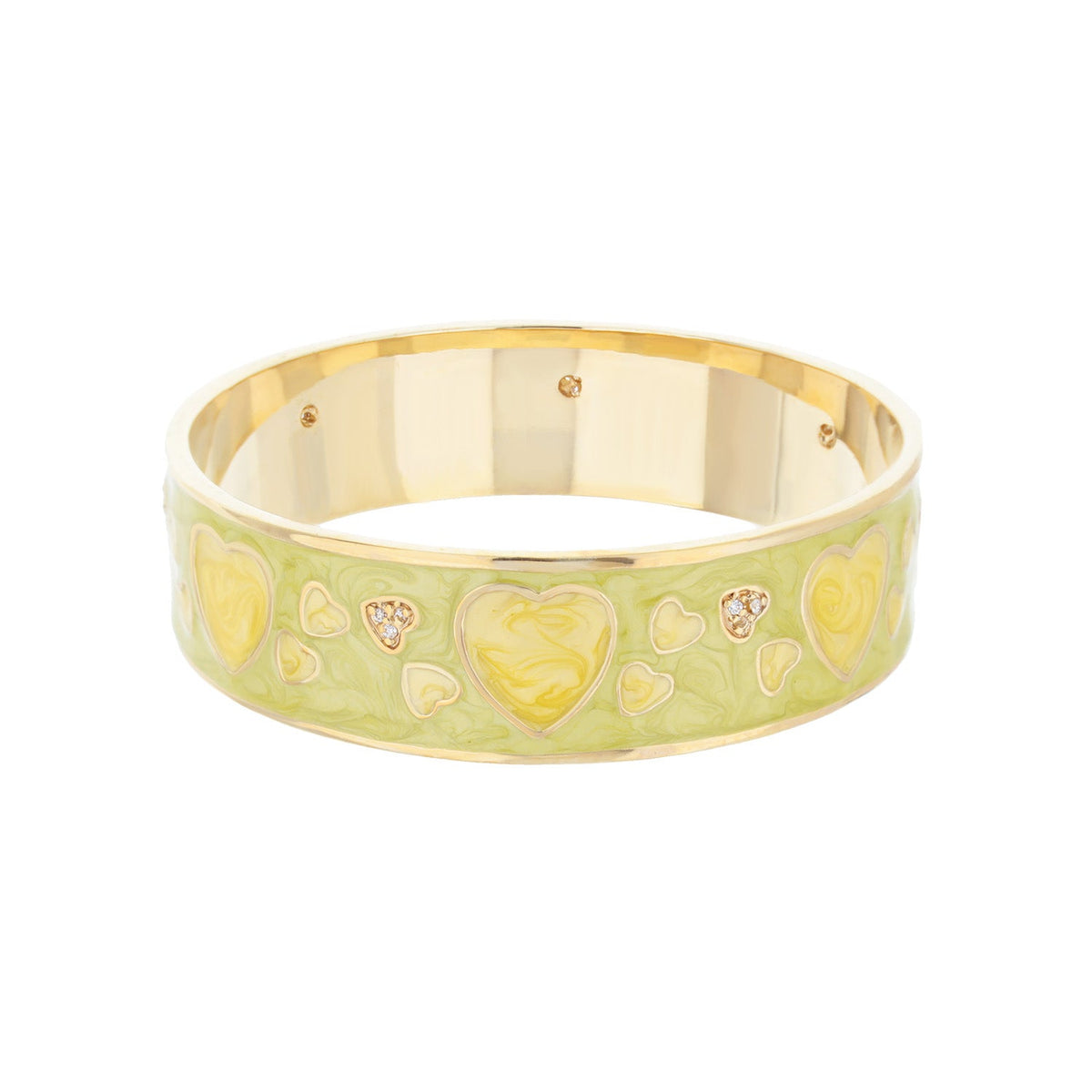Lots of Love Slip-On Bangle lime enamel with gold heart motifs and crystal accents by Lauren G Adams on Tampa Home & Garden Store