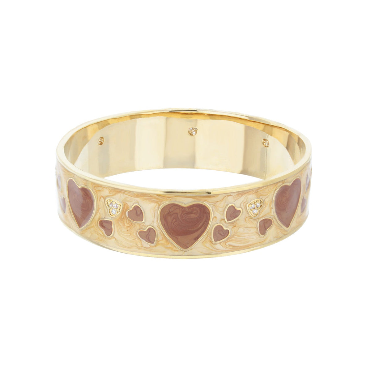 Lots of Love Slip-On Bangle by Lauren G Adams, gold bracelet with pink hearts and crystals on Tampa Home & Garden Store