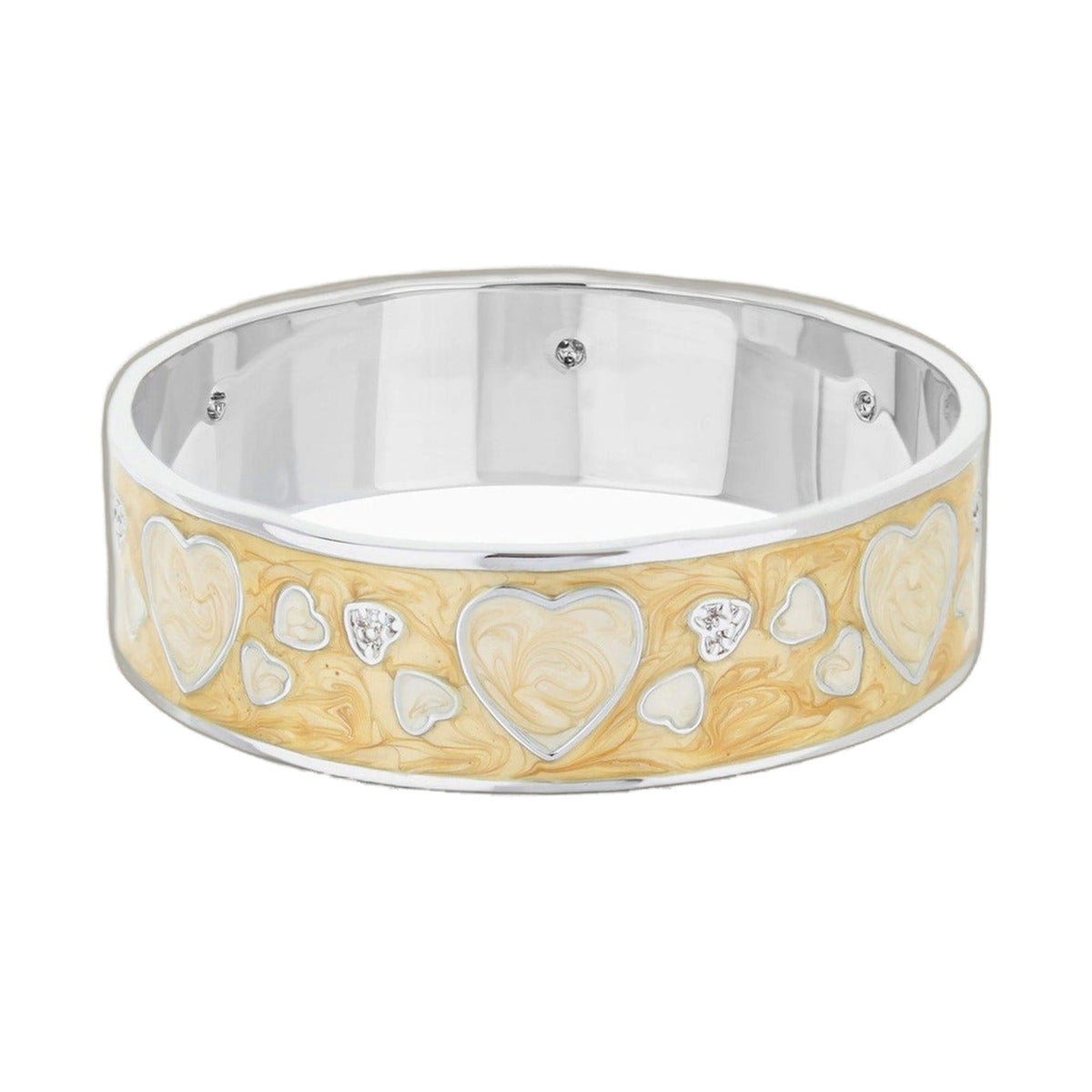 Lots of Love slip-on bracelet by Lauren G Adams, gold bangle with hearts and silver interior on Tampa Home & Garden Store