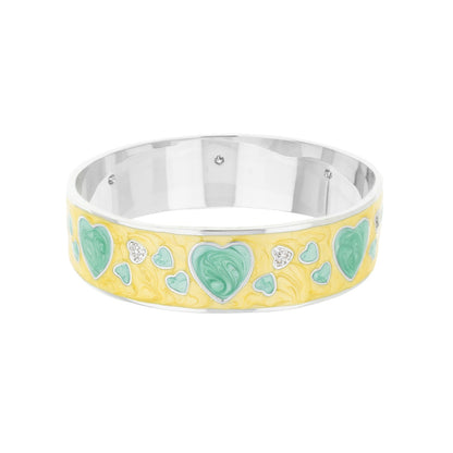 Lots of Love Slip-On Bangle by Lauren G Adams, yellow enamel bracelet with teal hearts on Tampa Home & Garden Store