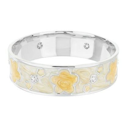 Slip On Stackable Bangle by Lauren G Adams, yellow floral enamel with crystal accents on silver on Tampa Home & Garden Store