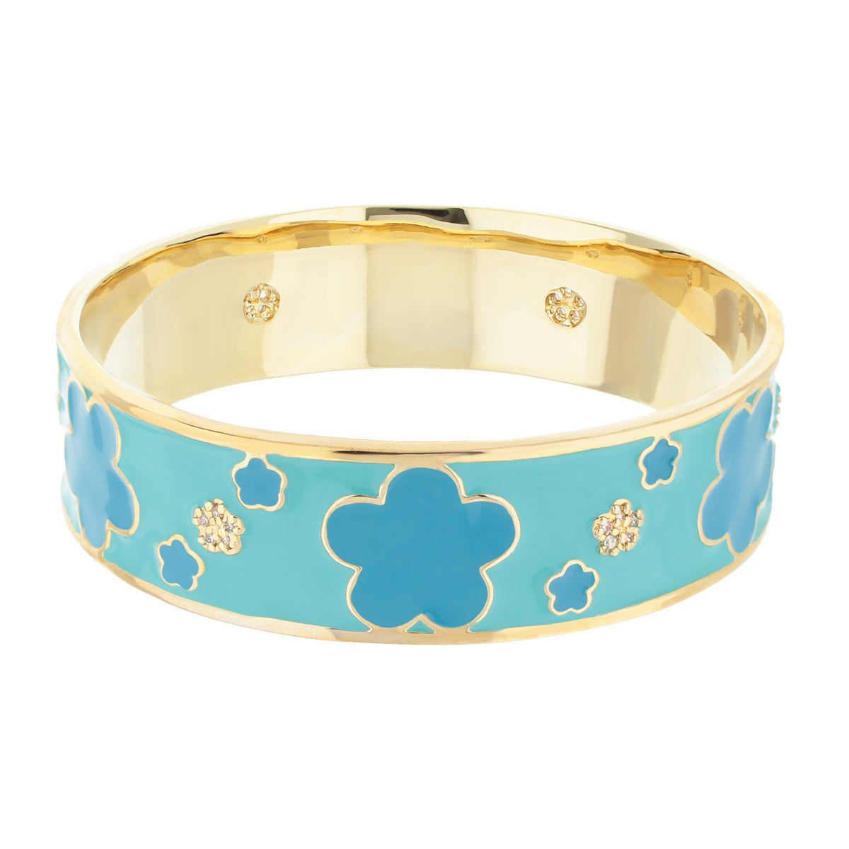 Slip On Stackable Bangle turquoise enamel with gold trim blue floral motifs Lauren G Adams on Tampa Home & Garden Store