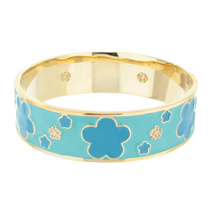 Slip On Stackable Bangle turquoise enamel with gold trim blue floral motifs Lauren G Adams on Tampa Home & Garden Store