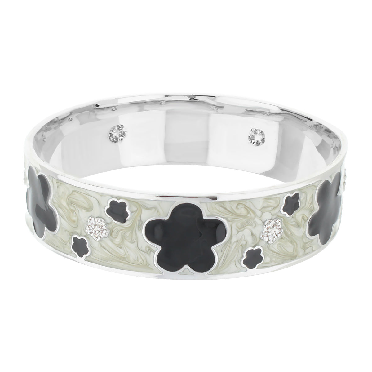 Slip On Stackable Bangle by Lauren G Adams, silver-tone bracelet with black clover motifs on Tampa Home & Garden Store