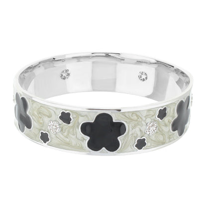 Slip On Stackable Bangle by Lauren G Adams, silver-tone bracelet with black clover motifs on Tampa Home & Garden Store