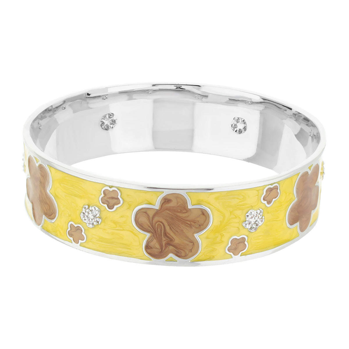 Slip On Stackable Bangle with yellow enamel clover pattern and crystals on silver band on Tampa Home & Garden Store