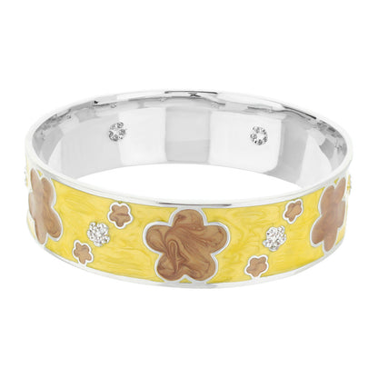 Slip On Stackable Bangle with yellow enamel clover pattern and crystals on silver band on Tampa Home & Garden Store