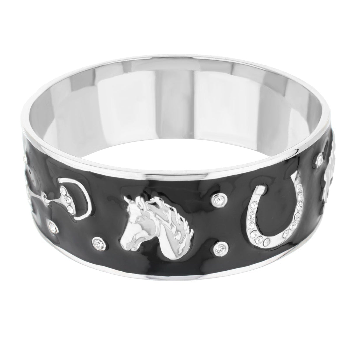 Equestrian Bangle Russet Horse Head bracelet by Lauren G Adams, black enamel with rhinestones on Tampa Home & Garden Store