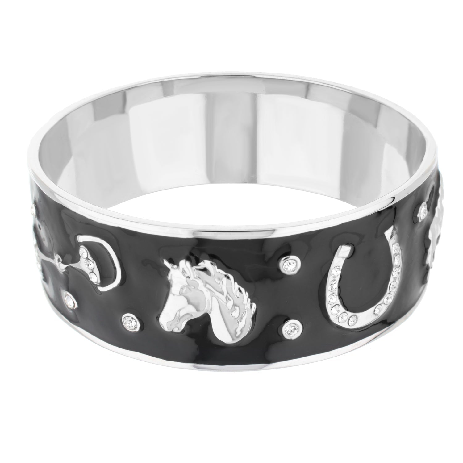 Equestrian Bangle Russet Horse Head bracelet by Lauren G Adams, black enamel with rhinestones on Tampa Home & Garden Store