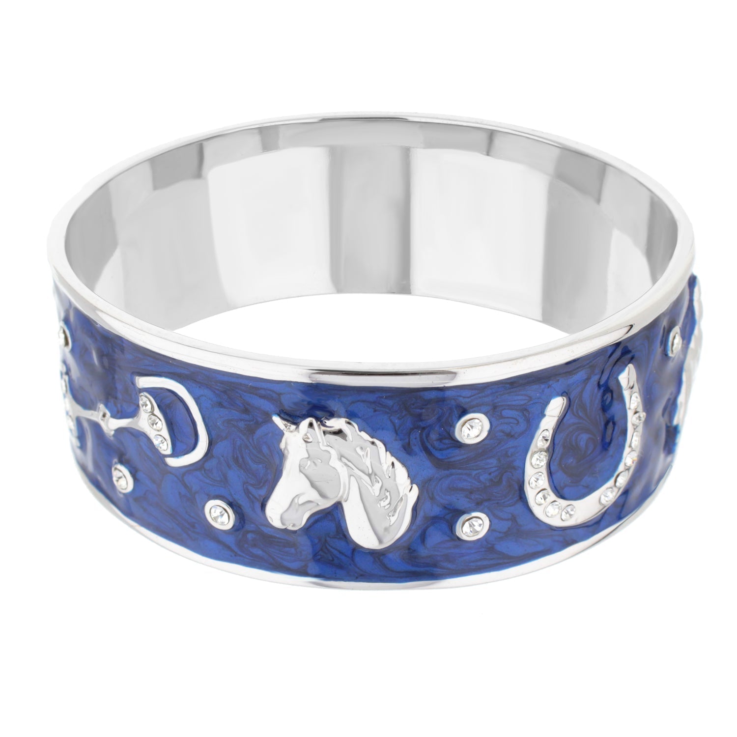 Equestrian Bangle blue enamel bracelet with horse head motif and crystal accents Lauren G Adams on Tampa Home & Garden Store