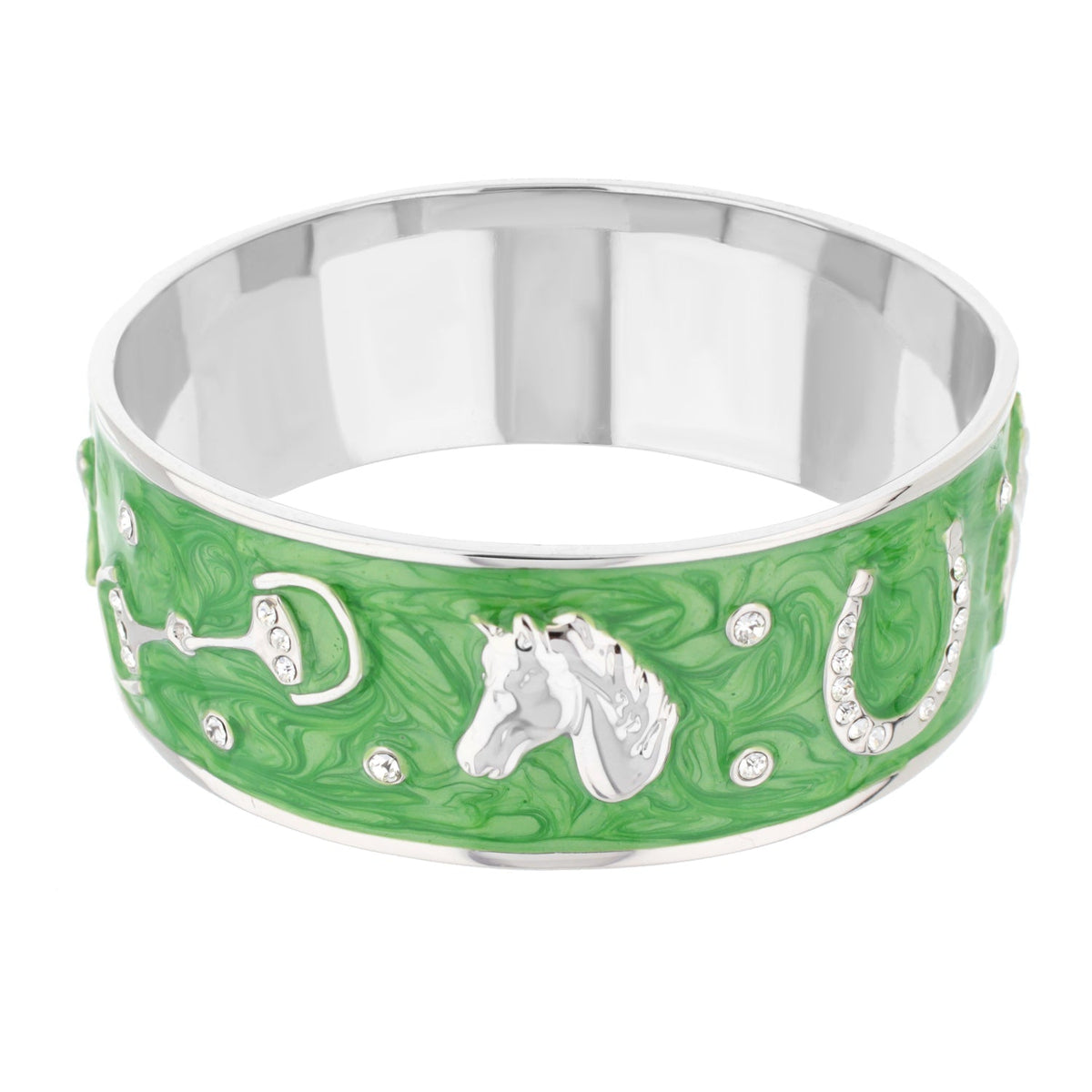 Equestrian Bangle green marbled enamel with horse head and rhinestones Lauren G Adams on Tampa Home & Garden Store