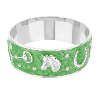 Equestrian Bangle green marbled enamel with horse head and rhinestones Lauren G Adams on Tampa Home & Garden Store
