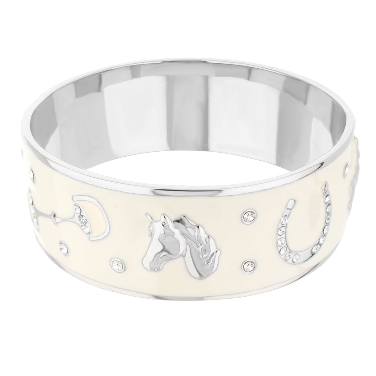 Equestrian Bangle Russet Horse Head ivory enamel cuff with head relief and rhinestones on Tampa Home & Garden Store