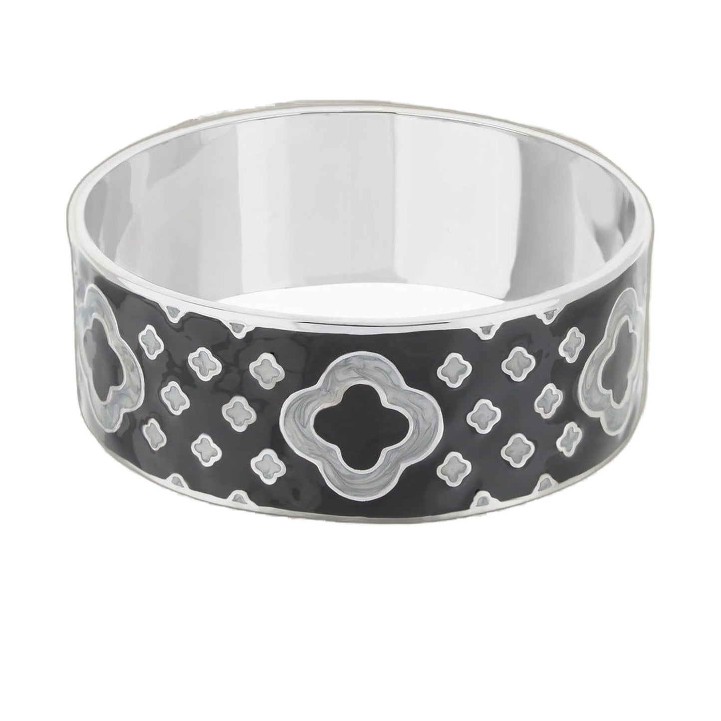 Art Deco Bangle bracelet by Lauren G Adams in black enamel with white motifs on Tampa Home & Garden Store