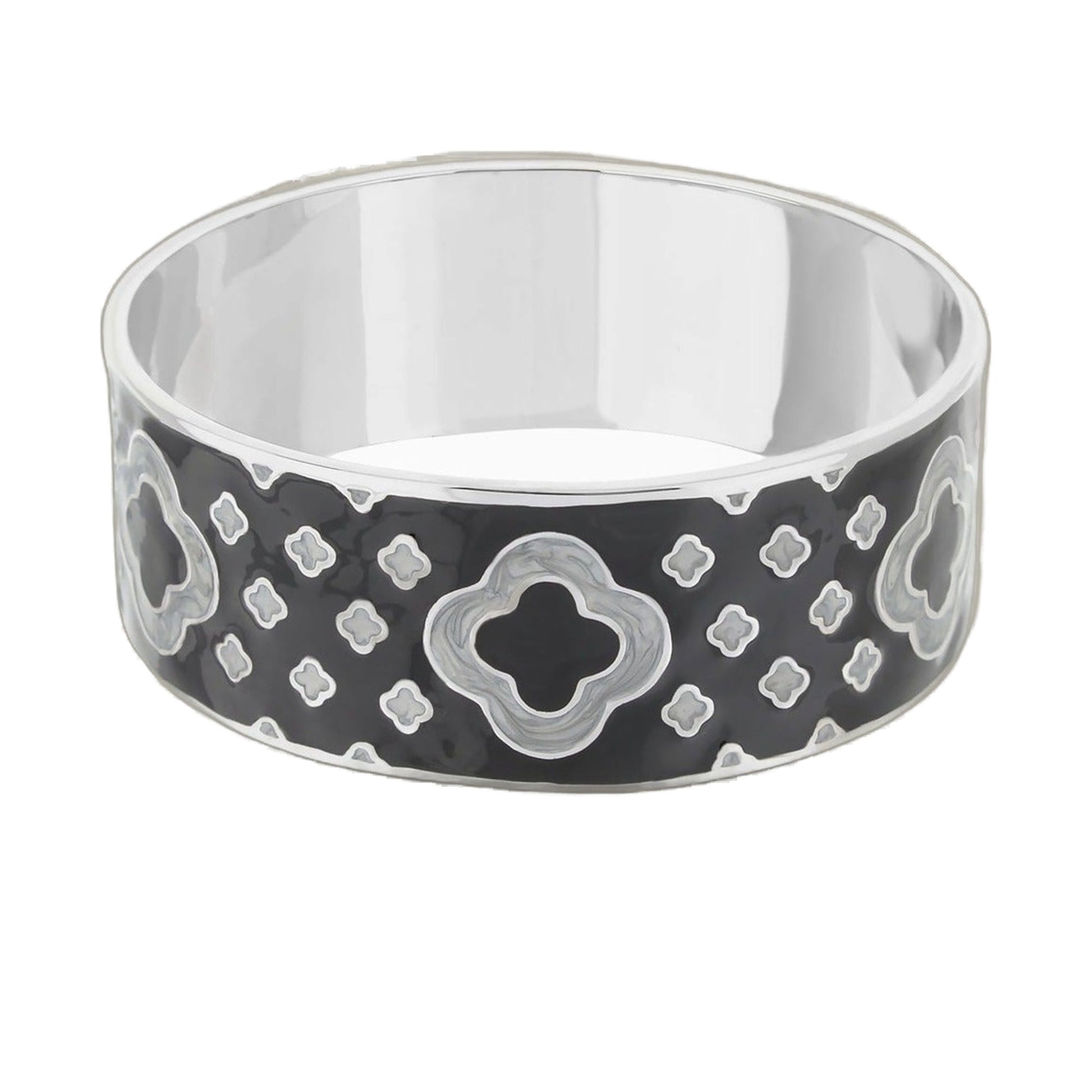 Art Deco Bangle bracelet by Lauren G Adams in black enamel with white motifs on Tampa Home & Garden Store
