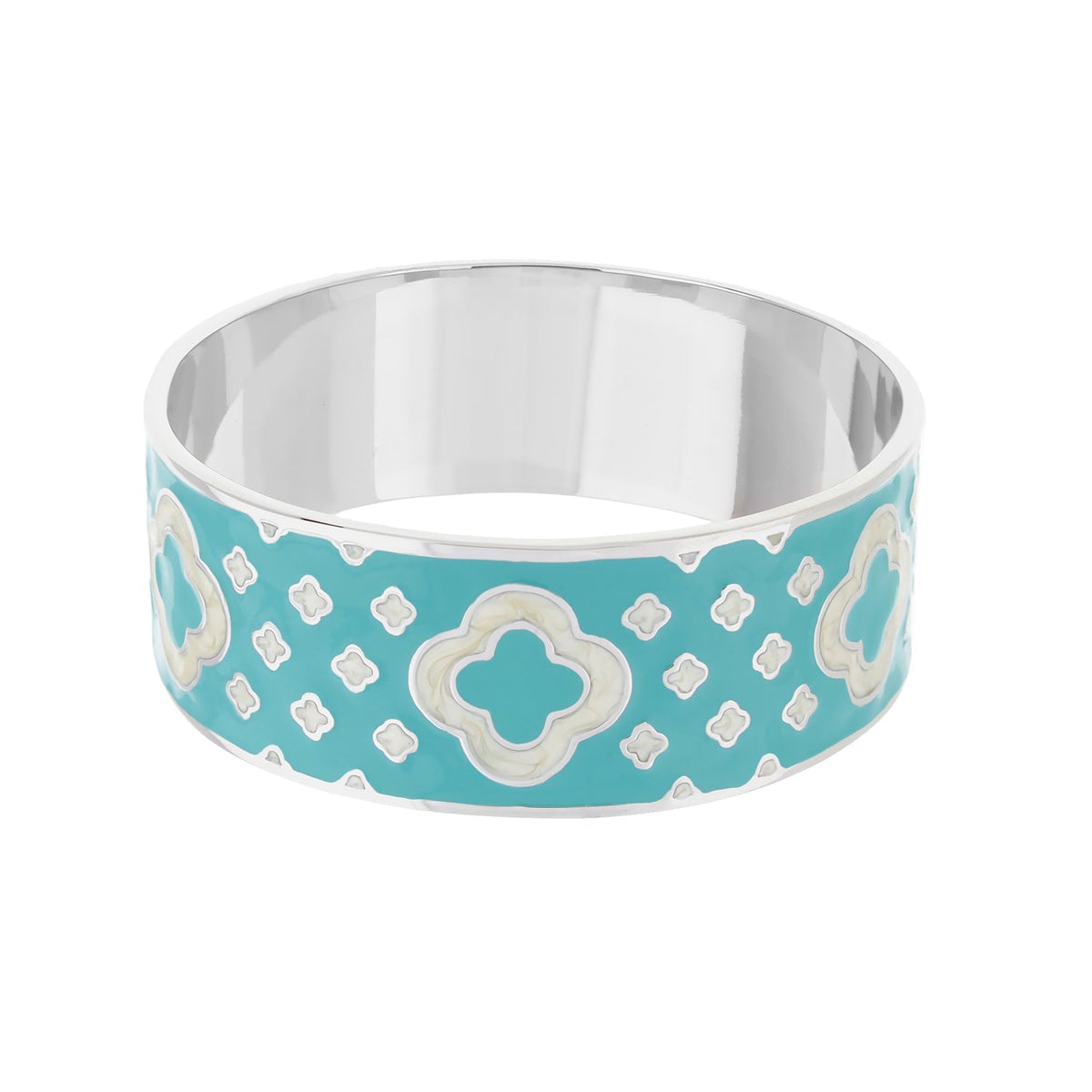 Art Deco Bangle by Lauren G Adams, turquoise enamel with silver-tone trim on Tampa Home & Garden Store