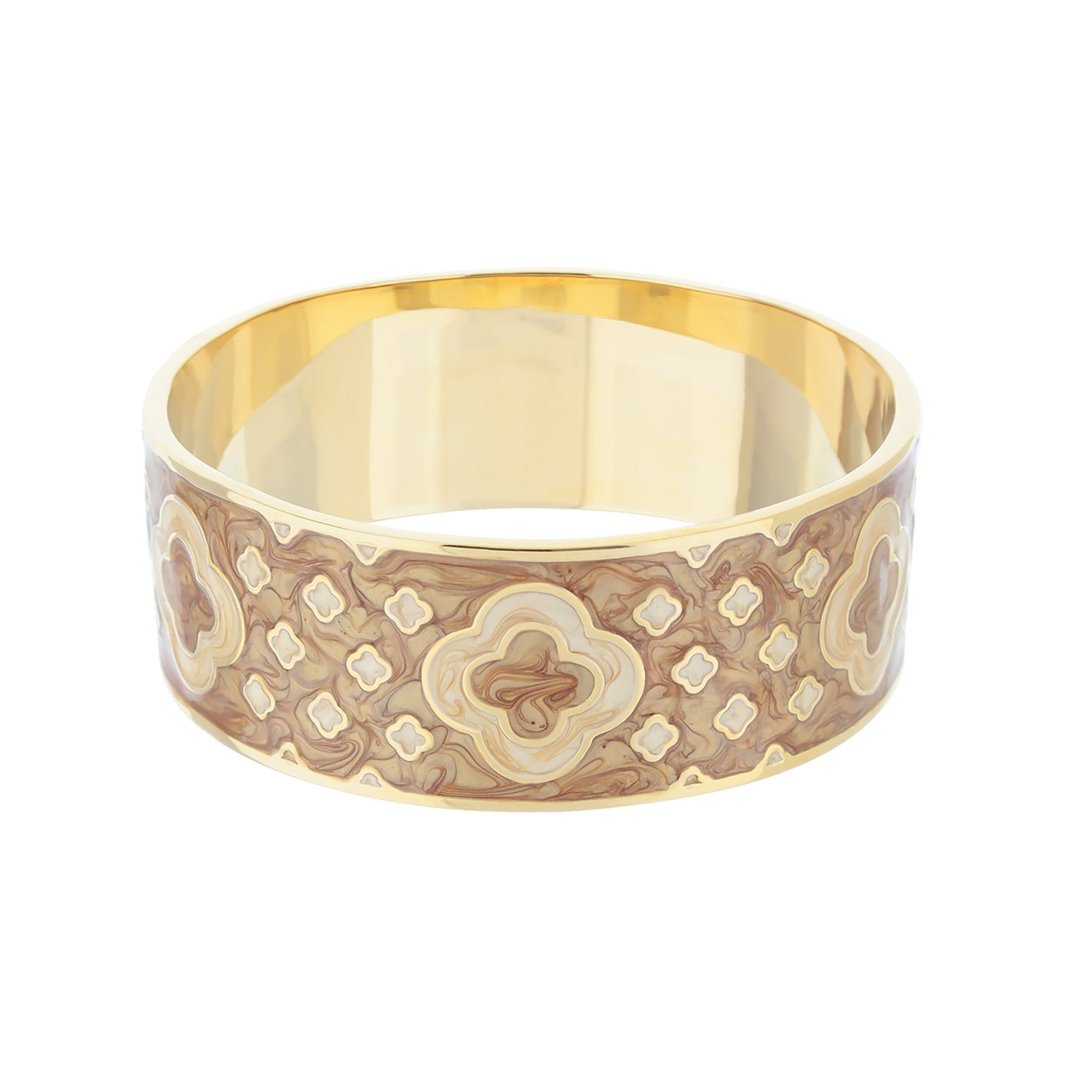 Art Deco Bangle gold-tone with brown marbled enamel and cream accents by Lauren G Adams on Tampa Home & Garden Store