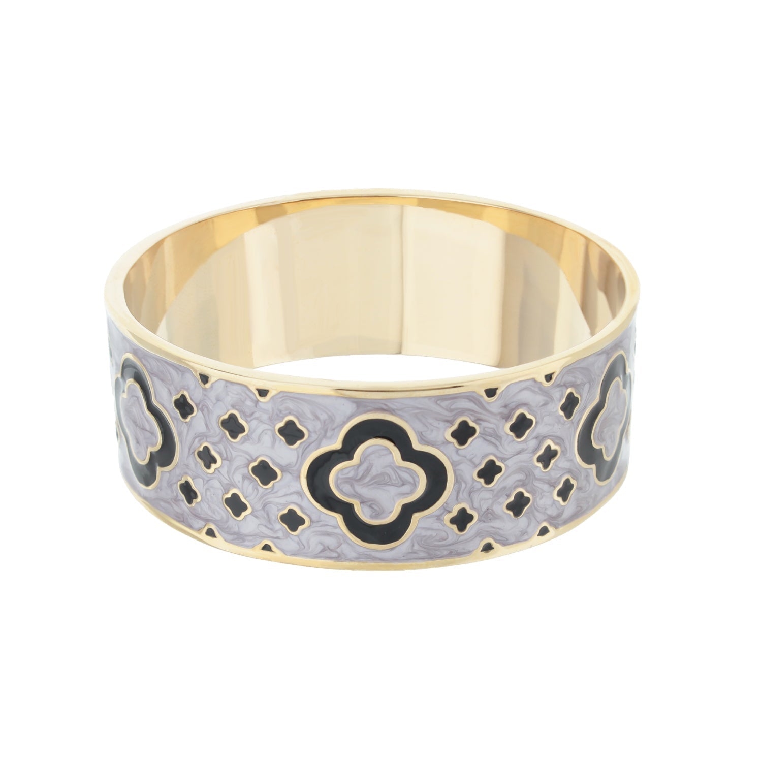 Art Deco Bangle lavender enamel with black-gold quatrefoil motifs by Lauren G Adams on Tampa Home & Garden Store