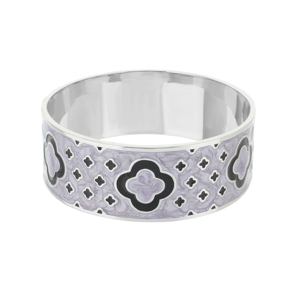 Art Deco Bangle by Lauren G Adams in lavender enamel with black quatrefoil accents on a cuff on Tampa Home & Garden Store