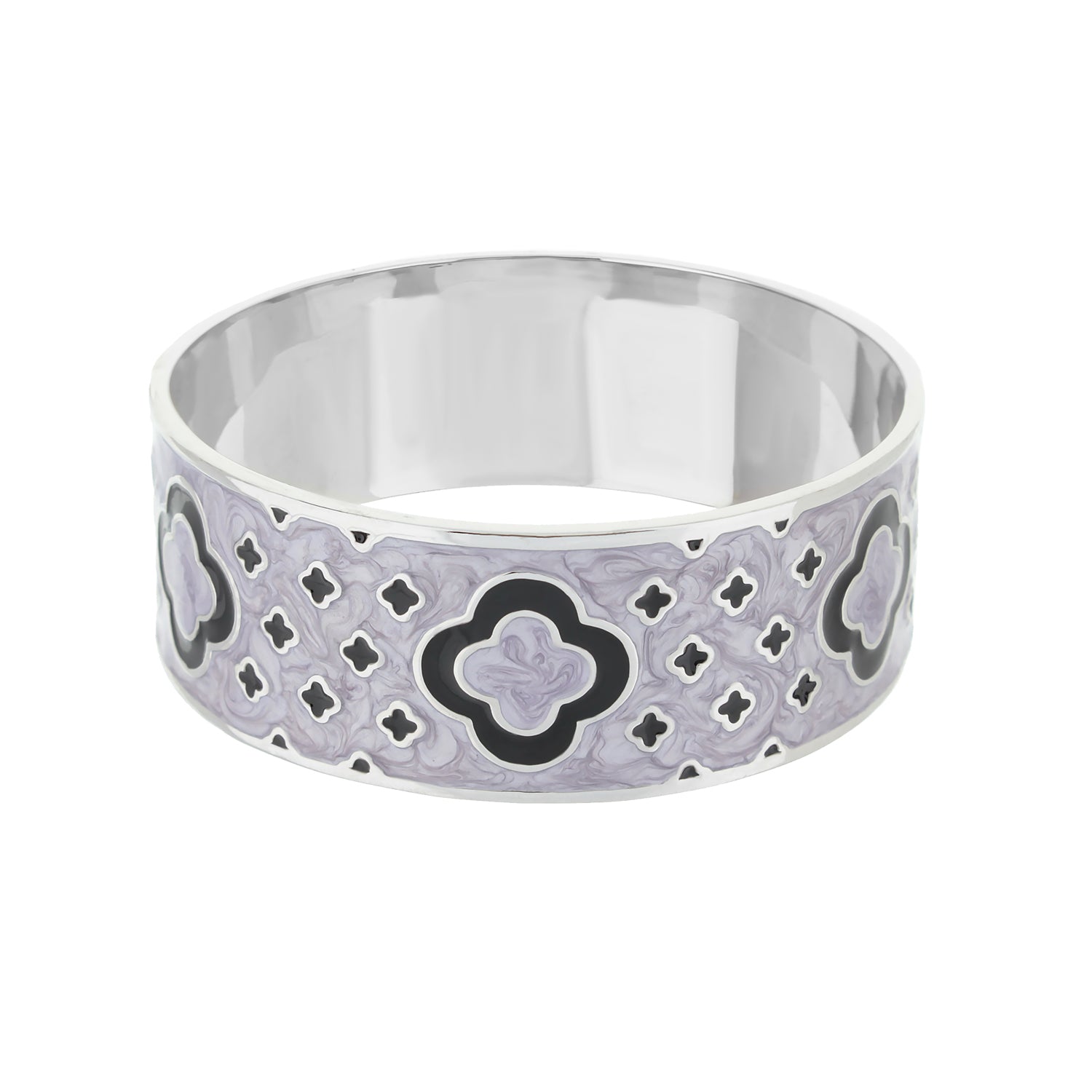 Art Deco Bangle by Lauren G Adams in lavender enamel with black quatrefoil accents on a cuff on Tampa Home & Garden Store