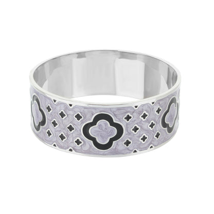 Art Deco Bangle by Lauren G Adams in lavender enamel with black quatrefoil accents on a cuff on Tampa Home & Garden Store