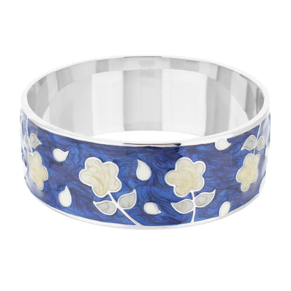 Daisy Love Bangle Wide Blossom bracelet in blue enamel with white floral motifs by Lauren G Adams on Tampa Home & Garden Store