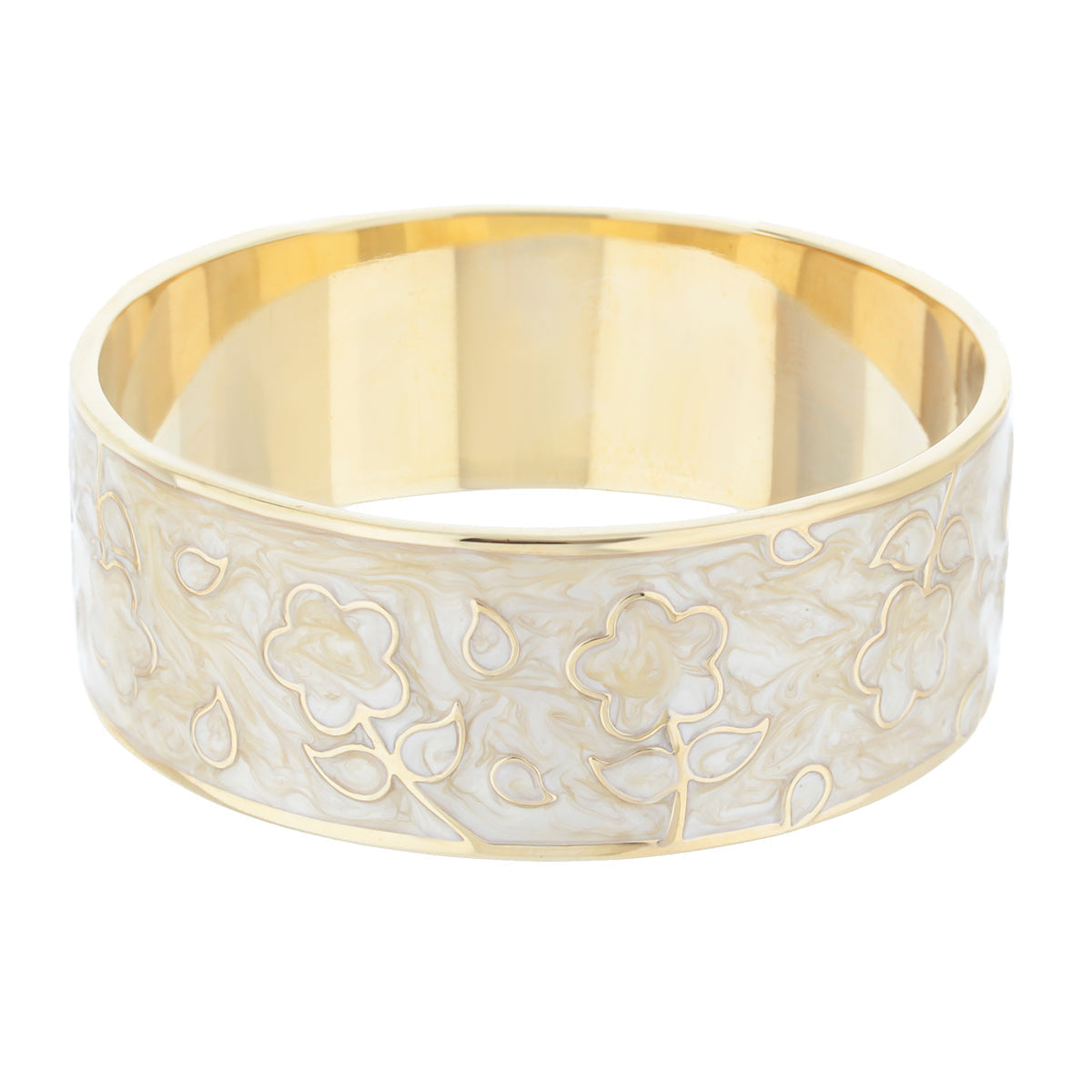 Daisy Love Bangle Wide Blossom gold-toned bracelet with ivory marbled enamel by Lauren G Adams on Tampa Home & Garden Store
