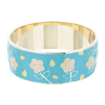 Daisy Love Bangle turquoise enamel bracelet with white floral motifs by Lauren G Adams on Tampa Home & Garden Store