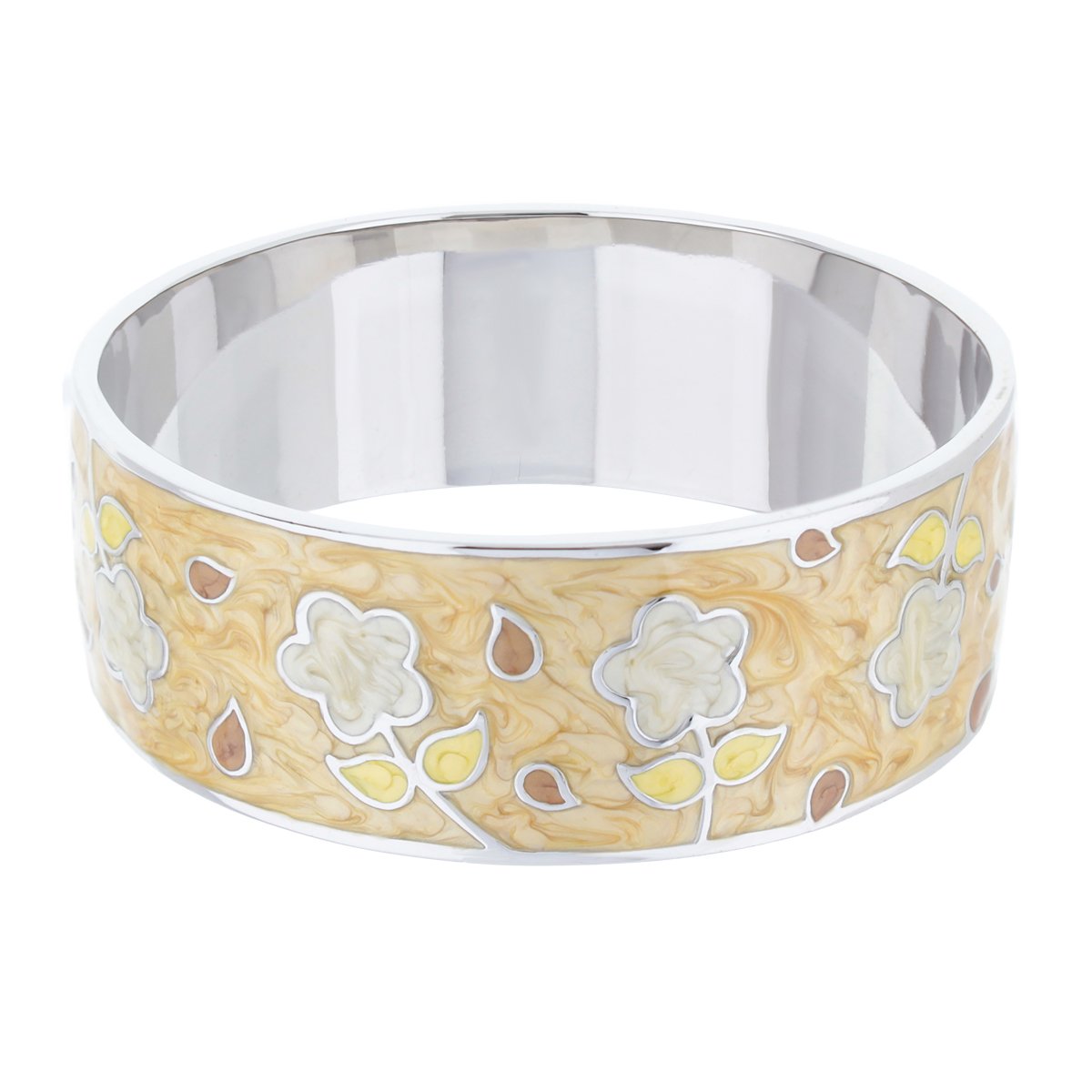 Daisy Love Bangle Wide Blossom by Lauren G Adams, silver bracelet with beige marbled enamel floral on Tampa Home & Garden Store