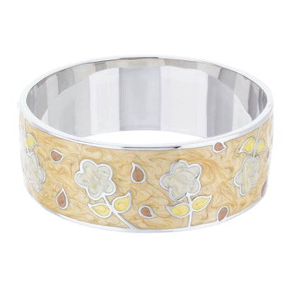 Daisy Love Bangle Wide Blossom by Lauren G Adams, silver bracelet with beige marbled enamel floral on Tampa Home & Garden Store