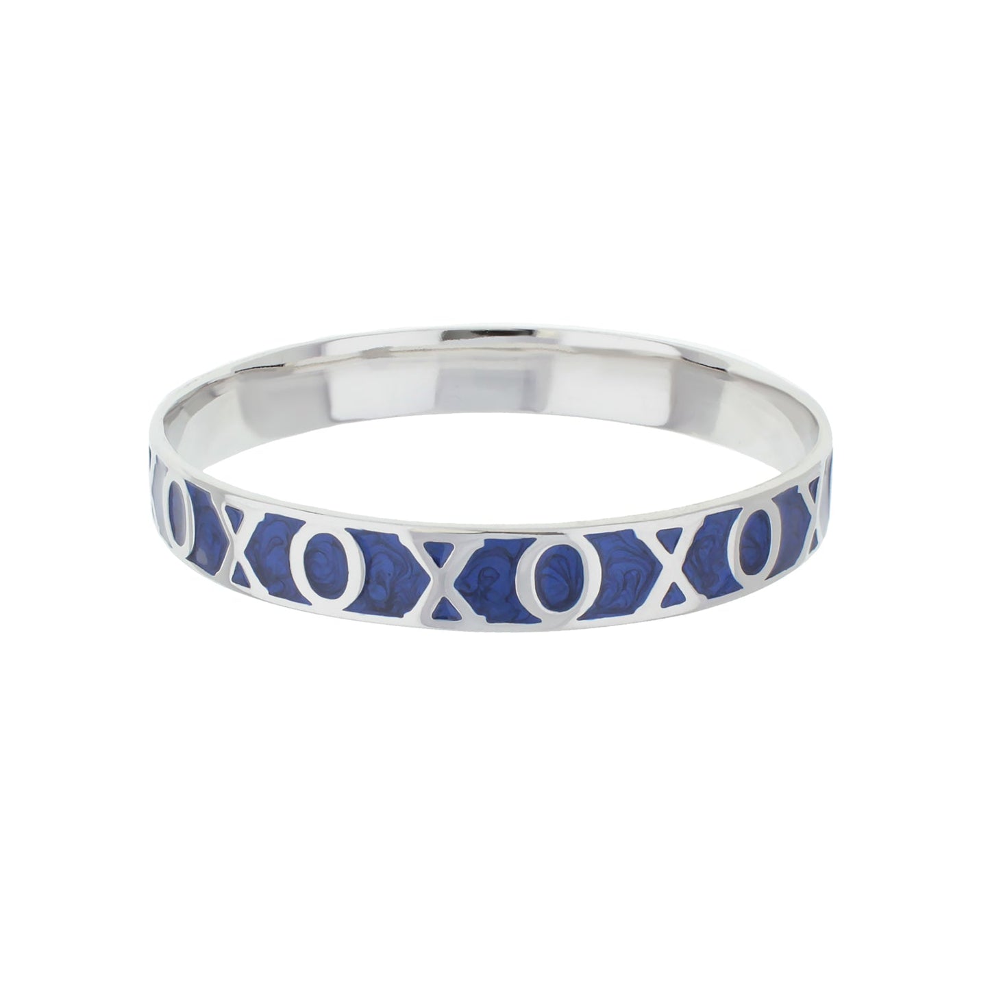 Xoxo Slip-On Bangle bracelet in silver-tone metal with blue enamel XOXO pattern on Tampa Home & Garden Store