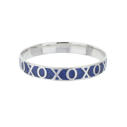 Xoxo Slip-On Bangle bracelet in silver-tone metal with blue enamel XOXO pattern on Tampa Home & Garden Store