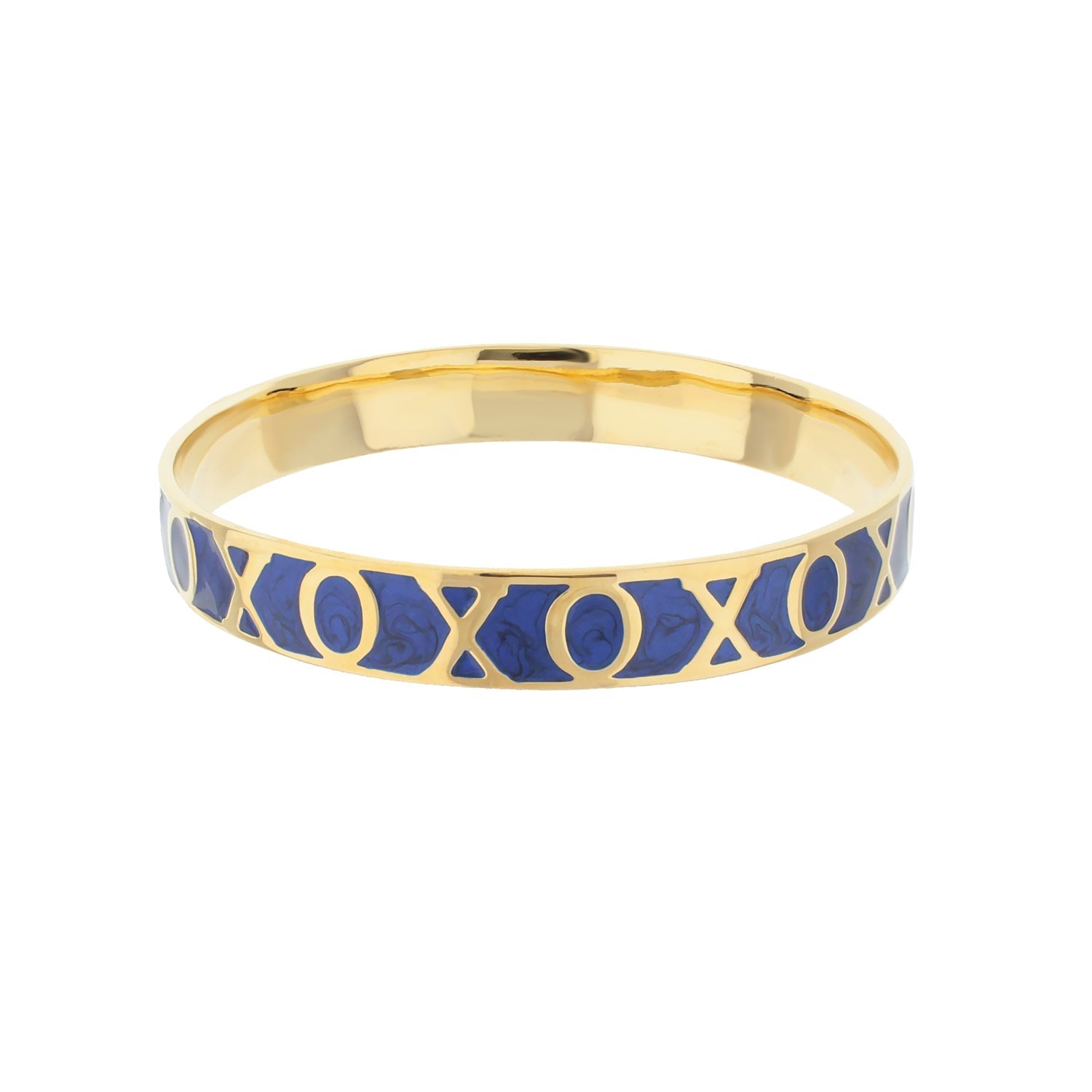 Xoxo Slip-On Bangle by Lauren G Adams, gold-tone bracelet with blue enamel XOXO motif on Tampa Home & Garden Store