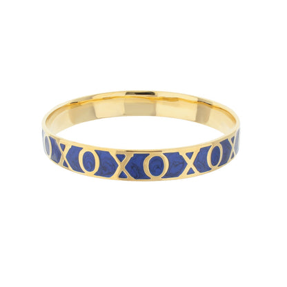Xoxo Slip-On Bangle by Lauren G Adams, gold-tone bracelet with blue enamel XOXO motif on Tampa Home & Garden Store