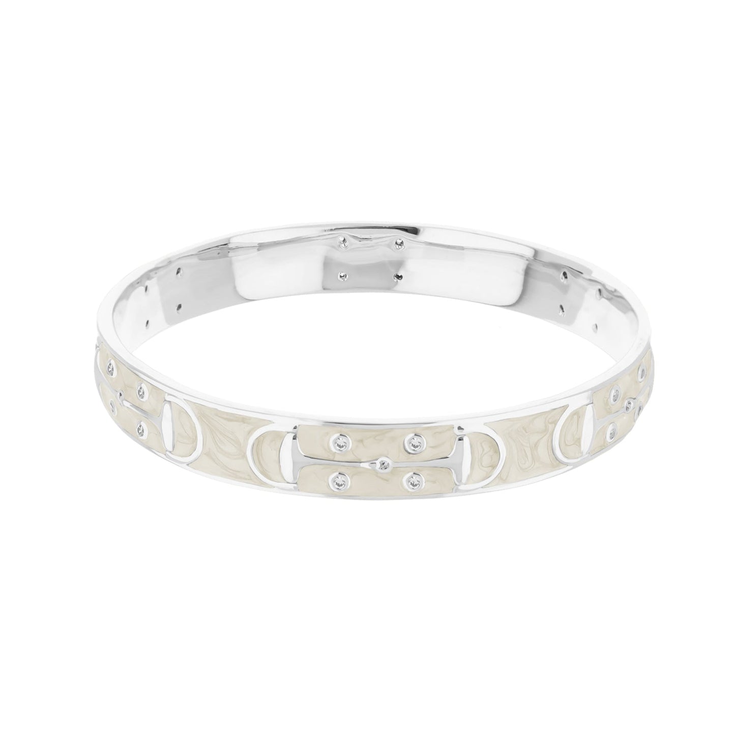 Stirrup Stackable Bangle slip-on Lauren G Adams, silver bracelet with beige enamel and crystals on Tampa Home & Garden Store