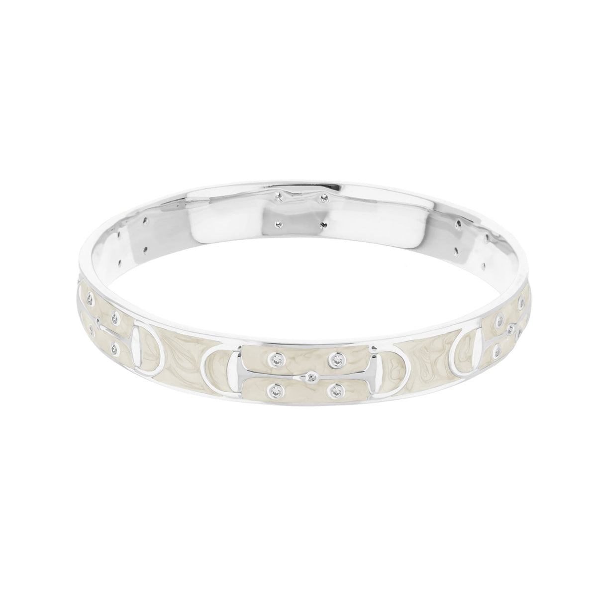 Stirrup Stackable Bangle slip-on Lauren G Adams, silver bracelet with beige enamel and crystals on Tampa Home & Garden Store