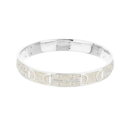 Stirrup Stackable Bangle slip-on Lauren G Adams, silver bracelet with beige enamel and crystals on Tampa Home & Garden Store