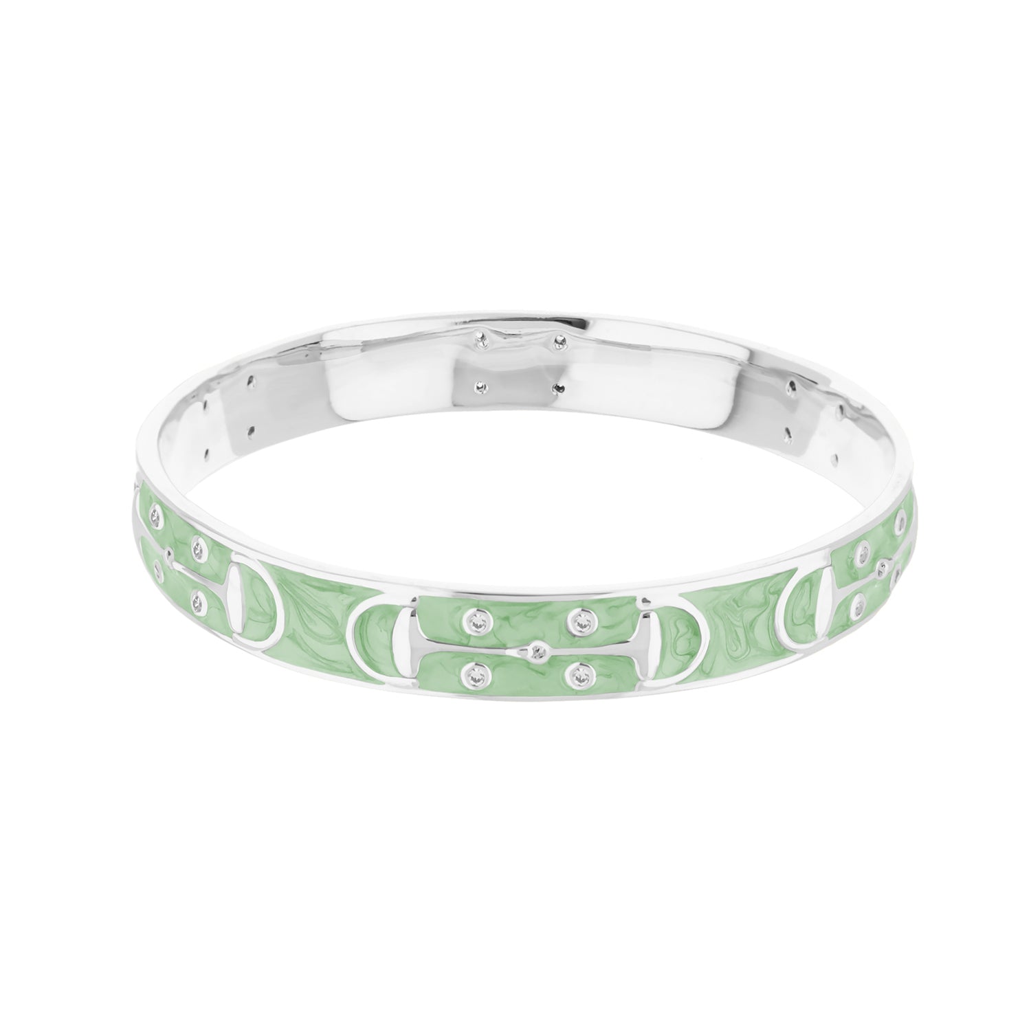 Stirrup Stackable Bangle by Lauren G Adams in silver with green enamel and crystal accents on Tampa Home & Garden Store
