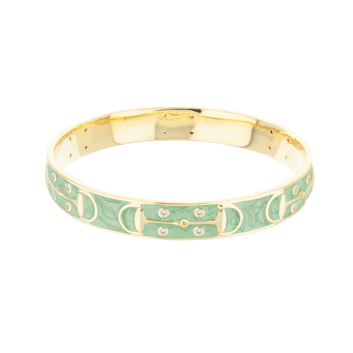 Stirrup Stackable Bangle gold-tone bracelet with green enamel pattern and crystal accents on Tampa Home & Garden Store