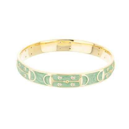 Stirrup Stackable Bangle gold-tone bracelet with green enamel pattern and crystal accents on Tampa Home & Garden Store
