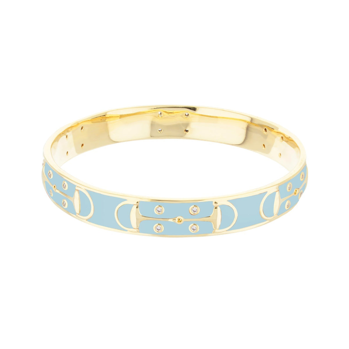 Stirrup stackable bangle by Lauren G Adams, gold-tone with blue enamel and crystal accents on Tampa Home & Garden Store