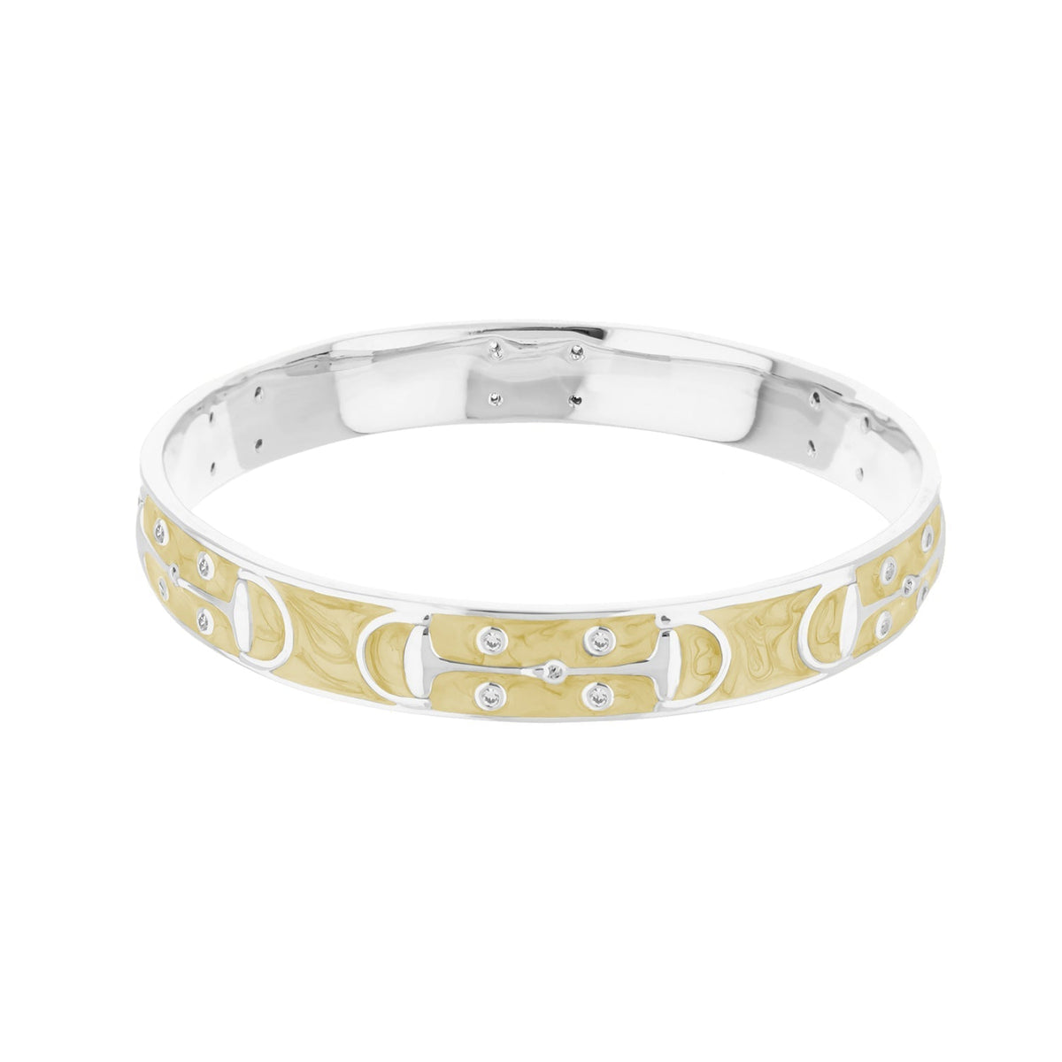 Stirrup stackable bangle, Lauren G Adams, silver with yellow enamel stirrups and crystals on Tampa Home & Garden Store