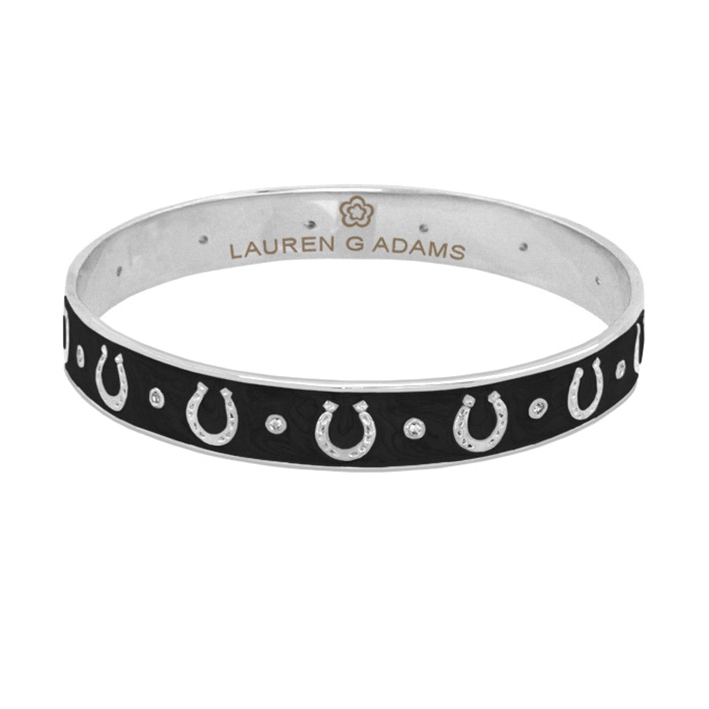 Equestrian horseshoe bangle in black enamel with horseshoes, Lauren G Adams bracelet on Tampa Home & Garden Store