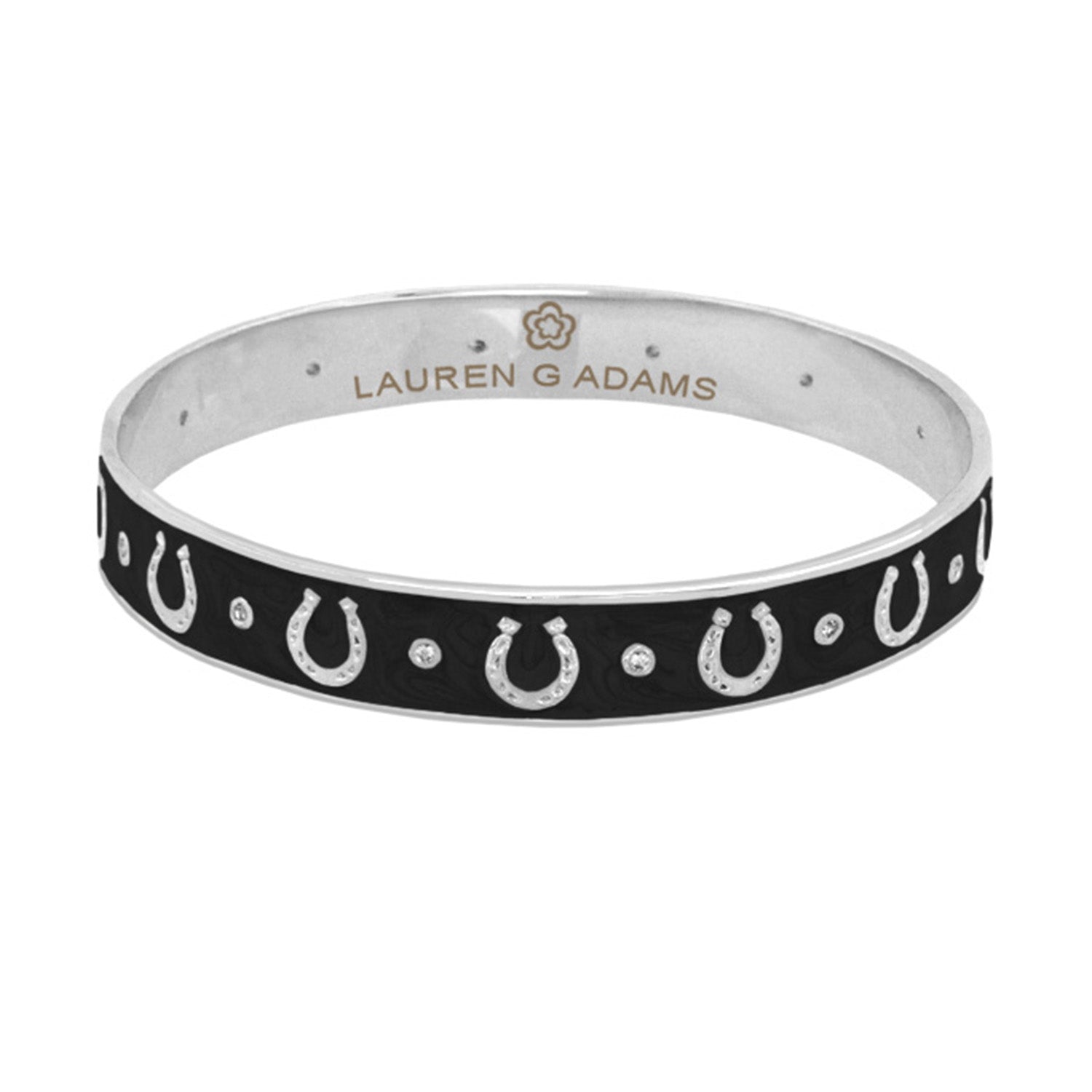 Equestrian horseshoe bangle in black enamel with horseshoes, Lauren G Adams bracelet on Tampa Home & Garden Store