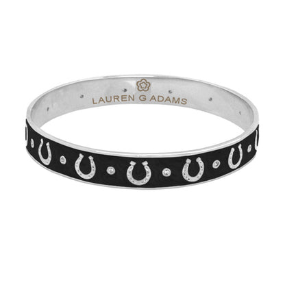 Equestrian horseshoe bangle in black enamel with horseshoes, Lauren G Adams bracelet on Tampa Home & Garden Store