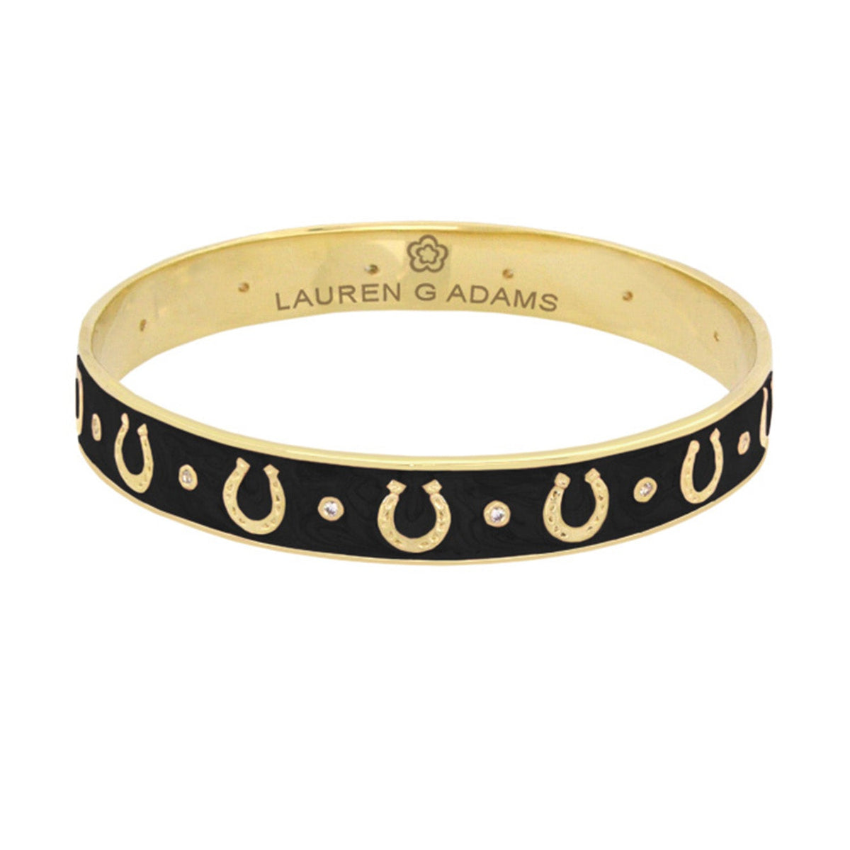 Equestrian horseshoe bangle with black enamel flat band, gold edges Lauren G Adams on Tampa Home & Garden Store