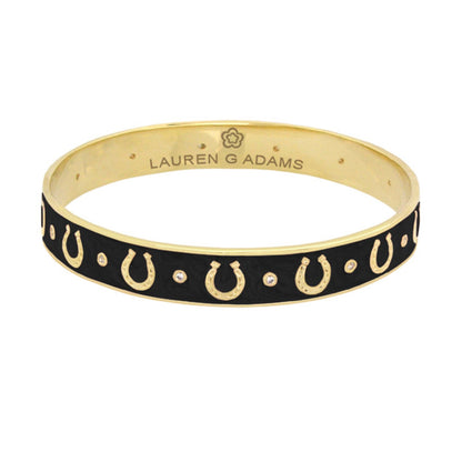 Equestrian horseshoe bangle with black enamel flat band, gold edges Lauren G Adams on Tampa Home & Garden Store